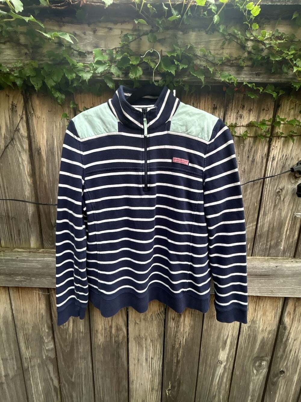 Vineyard Vines 1/4 Zip Pullover Size L Navy White Striped Sweatshirt
